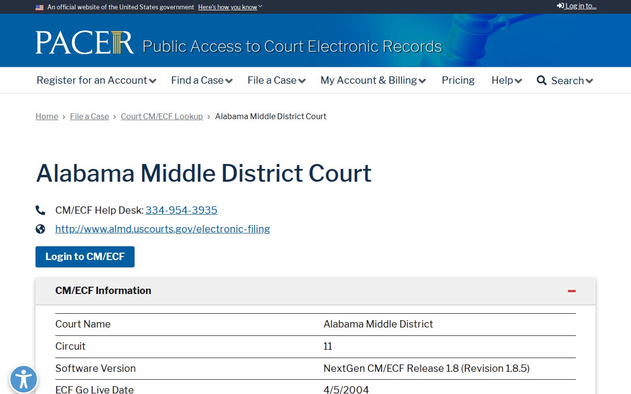Macon County court dockets PACER Middle District lookup