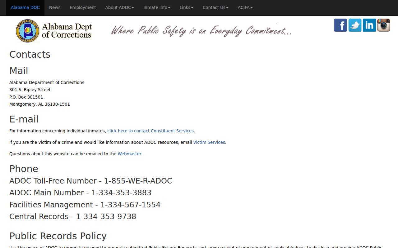 Macon County inmate records ADOC public records contact