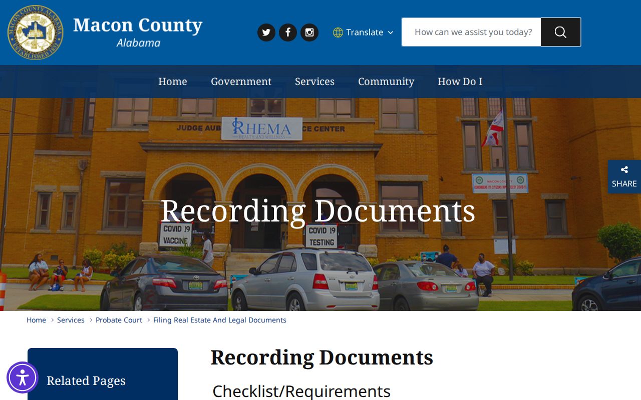 Macon County probate records legal document recording checklist