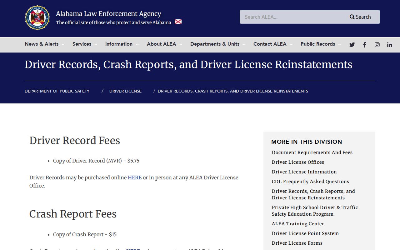 Macon County traffic records ALEA driver record access page